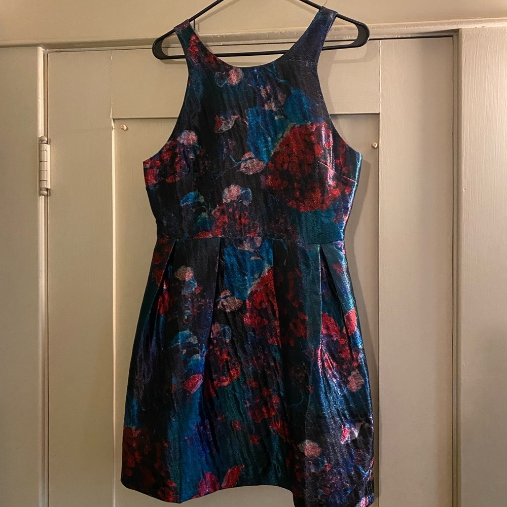 Anthropologie Hutch Metallic Floral Sleeveless Mini Dress size 8